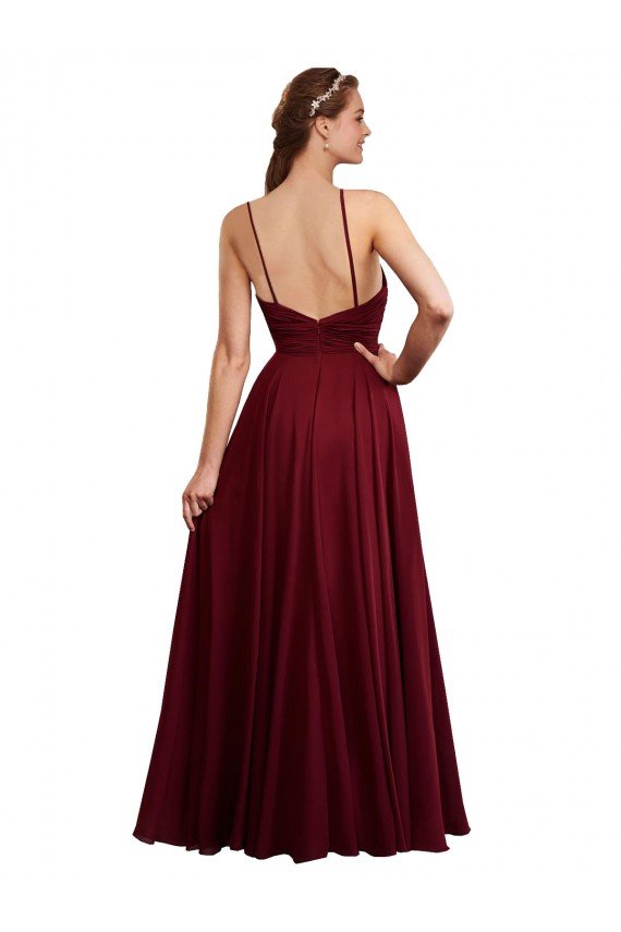 Affordable Long A-Line Halter Neck Chiffon Bridesmaid Dress with Draped Bodice
