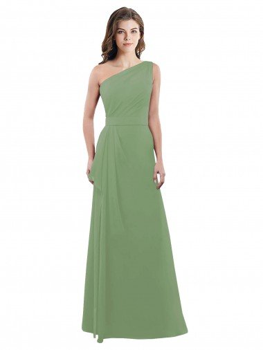 Affordable One Shoulder Chiffon Bridesmaid Dress with Pleats and Side Slit