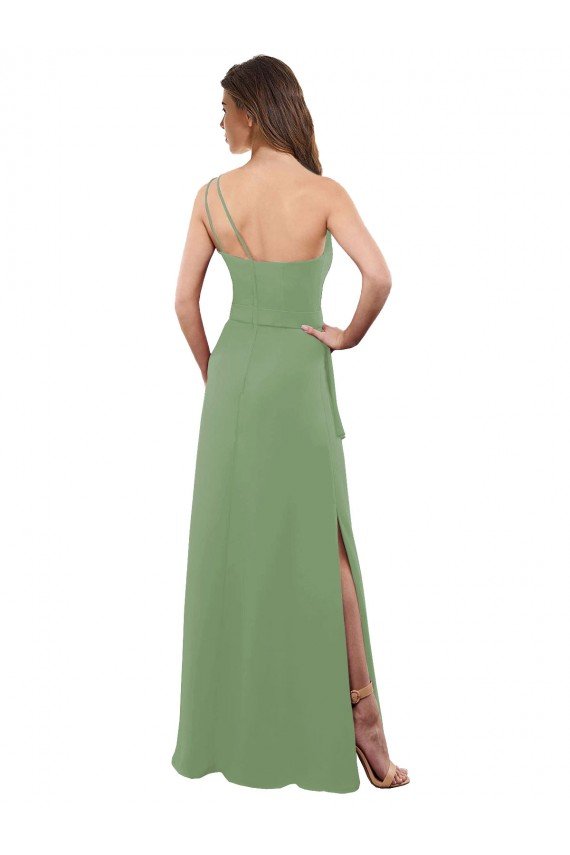 Affordable One Shoulder Chiffon Bridesmaid Dress with Pleats and Side Slit