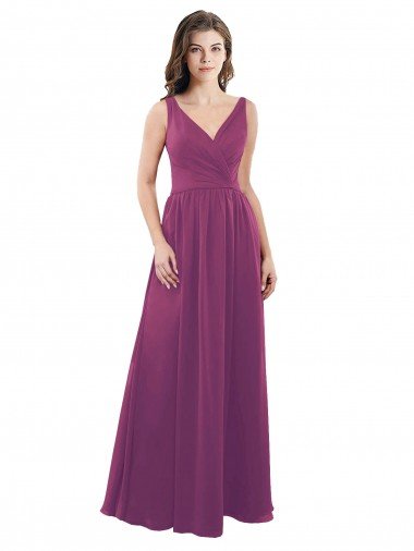 Affordable Long Chiffon A-Line Bridesmaid Dress with V-Neck Wrap Bodice