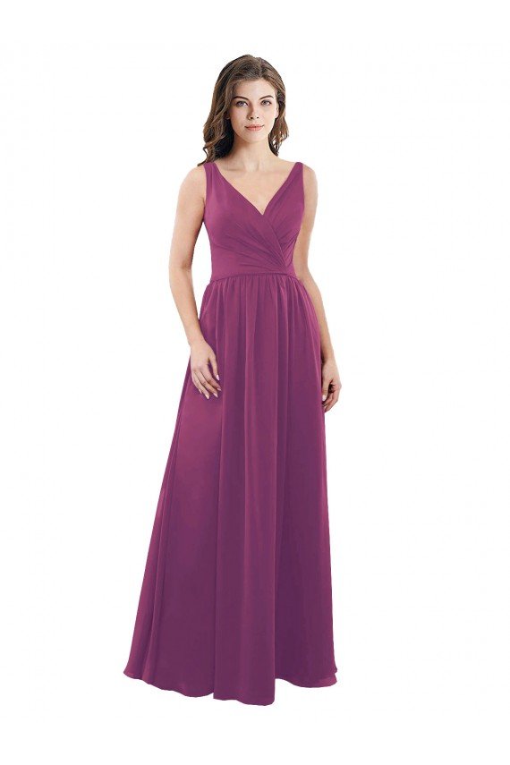 Affordable Long Chiffon A-Line Bridesmaid Dress with V-Neck Wrap Bodice