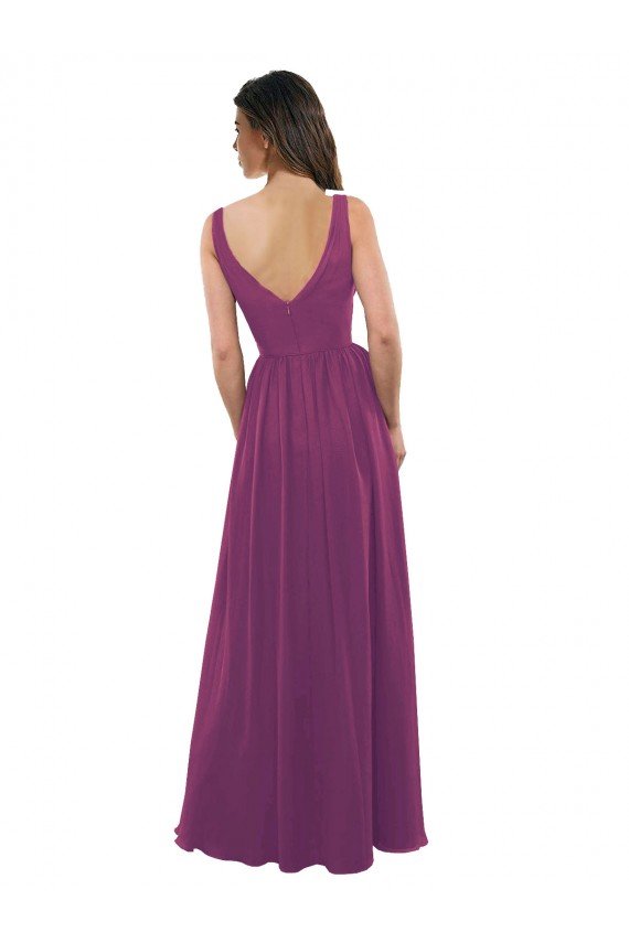 Affordable Long Chiffon A-Line Bridesmaid Dress with V-Neck Wrap Bodice