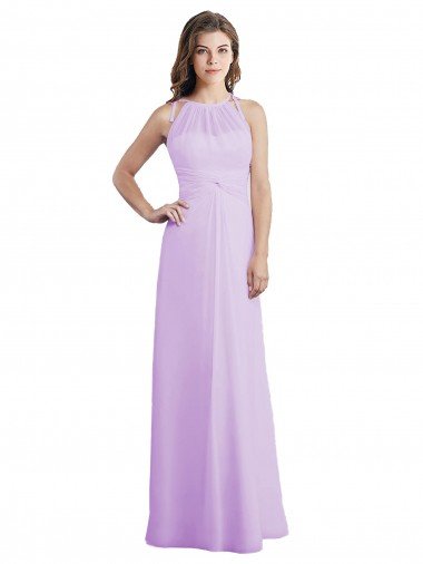 Affordable Sweetheart Long Chiffon Bridesmaid Dress with Halter Straps