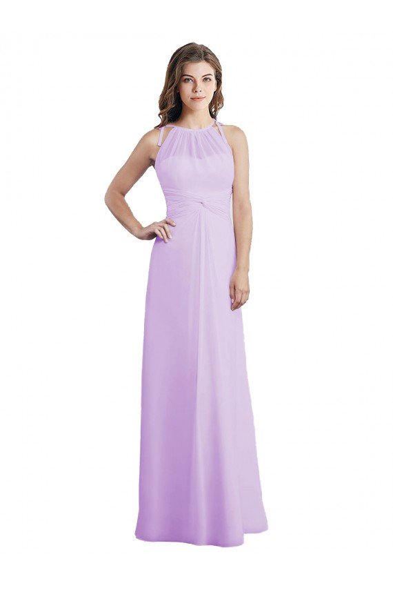 Affordable Sweetheart Long Chiffon Bridesmaid Dress with Halter Straps