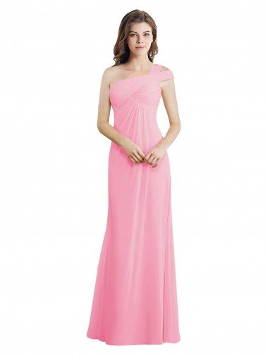 Affordable Single Shoulder Chiffon Bridesmaid Dress with Draped Bodice