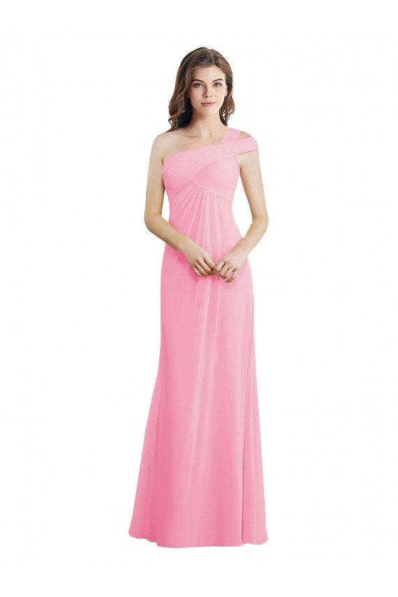 Affordable Single Shoulder Chiffon Bridesmaid Dress with Draped Bodice