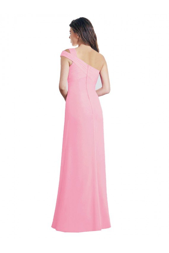 Affordable Single Shoulder Chiffon Bridesmaid Dress with Draped Bodice