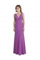 Affordable V-Shaped Neckline Long Chiffon Bridesmaid Dress with Cascading Ruffles Back