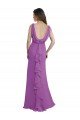 Affordable V-Shaped Neckline Long Chiffon Bridesmaid Dress with Cascading Ruffles Back