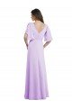Affordable A-Line Draped Chiffon Bridesmaid Dress with V-Neck and Split Sleeves