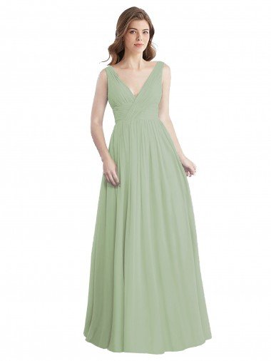Affordable V-Neck A-Line Long Chiffon Bridesmaid Dress with Draped Bodice