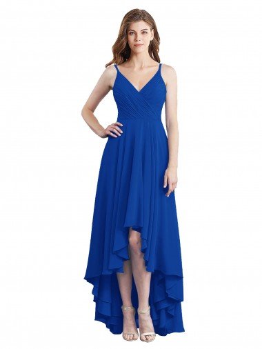 Affordable Draped High Low Chiffon Bridesmaid Dress with Cross Over Bodice