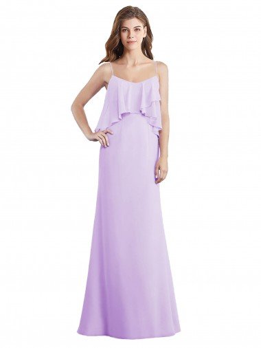 Affordable Scoop Neck Long Chiffon Bridesmaid Dress with Cross Over Neckline Flounce