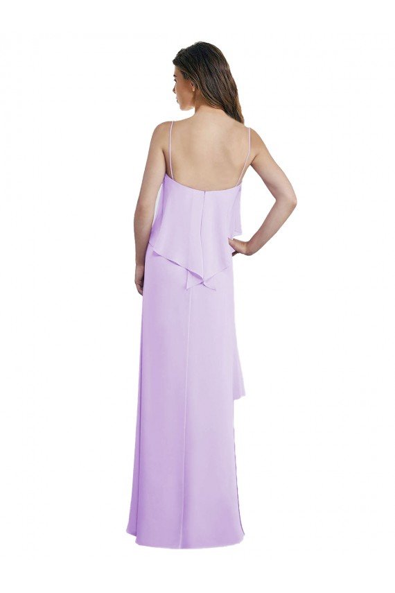 Affordable Scoop Neck Long Chiffon Bridesmaid Dress with Cross Over Neckline Flounce