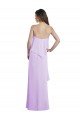 Affordable Scoop Neck Long Chiffon Bridesmaid Dress with Cross Over Neckline Flounce