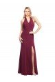 Affordable Chiffon Mermaid Bridesmaid Dress with Back Tie Halter Straps and Side Slit