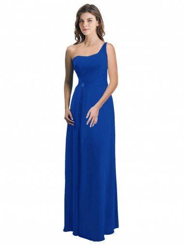 Affordable One Shoulder A-Line Chiffon Bridesmaid Dress with Pleated Bodice