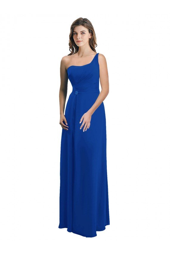 Affordable One Shoulder A-Line Chiffon Bridesmaid Dress with Pleated Bodice