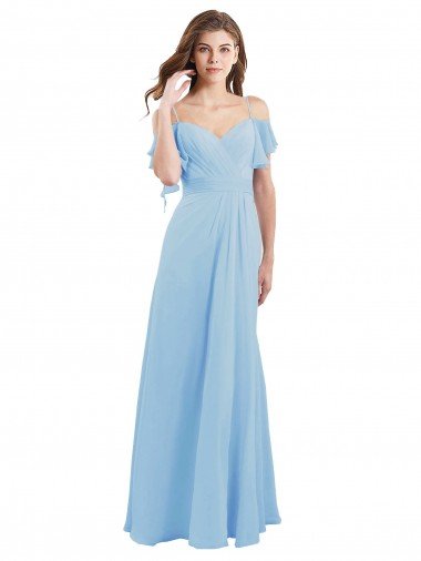 Affordable Cold Shoulde Chiffon Bridesmaid Dress with Wrap Bodice