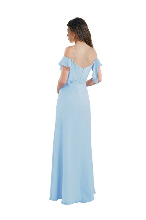 Affordable Cold Shoulde Chiffon Bridesmaid Dress with Wrap Bodice