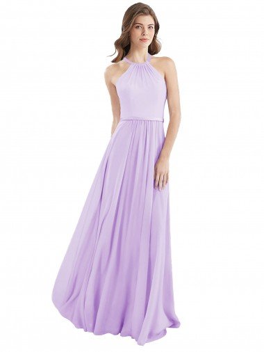Affordable Halter Chiffon A-Line Bridesmaid Dress with Flounce Back