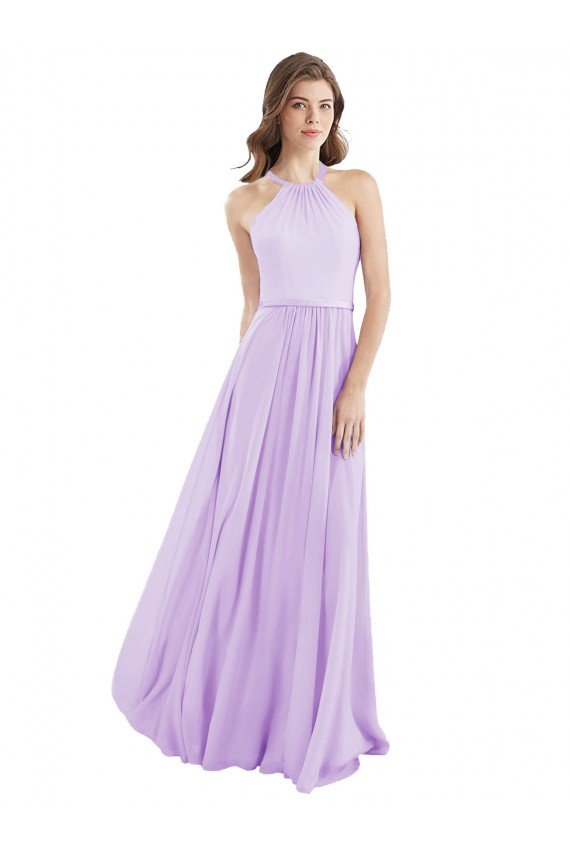 Affordable Halter Chiffon A-Line Bridesmaid Dress with Flounce Back