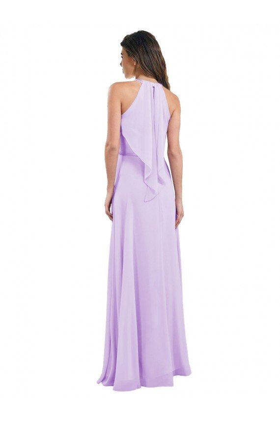 Affordable Halter Chiffon A-Line Bridesmaid Dress with Flounce Back