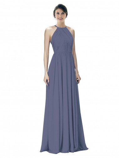 Affordable Halter Neck Ruched Bodice Chiffon Bridesmaid Dress