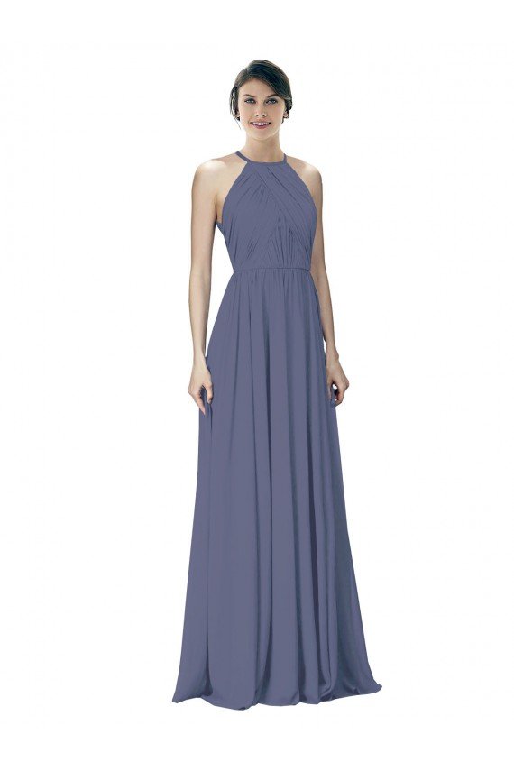 Affordable Halter Neck Ruched Bodice Chiffon Bridesmaid Dress