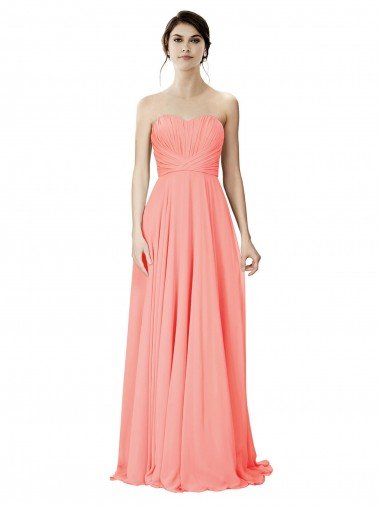 Affordable Strapless Chiffon Bridesmaid Dress with Ruched Sweetheart Neckline