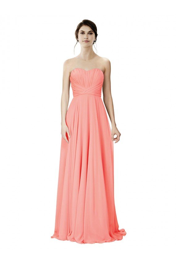Affordable Strapless Chiffon Bridesmaid Dress with Ruched Sweetheart Neckline