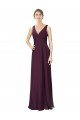 Affordable Long Chiffon Bridesmaid Dress with Ruched Criss Cross V-Neck Bodice