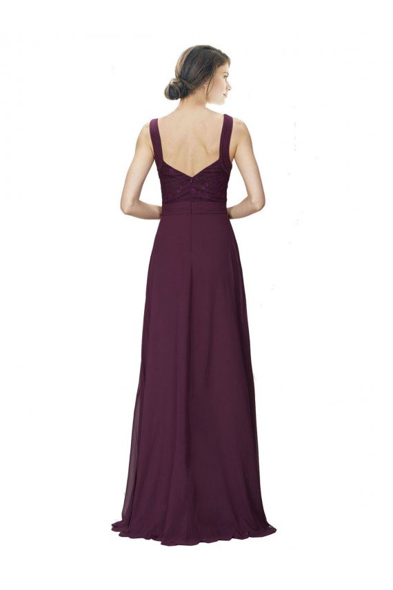 Affordable Long Chiffon Bridesmaid Dress with Ruched Criss Cross V-Neck Bodice