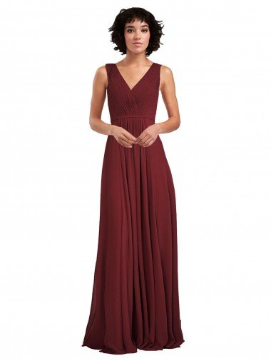Affordable Sleeveless V-Neck Pleated Chiffon Bridesmaid Dress