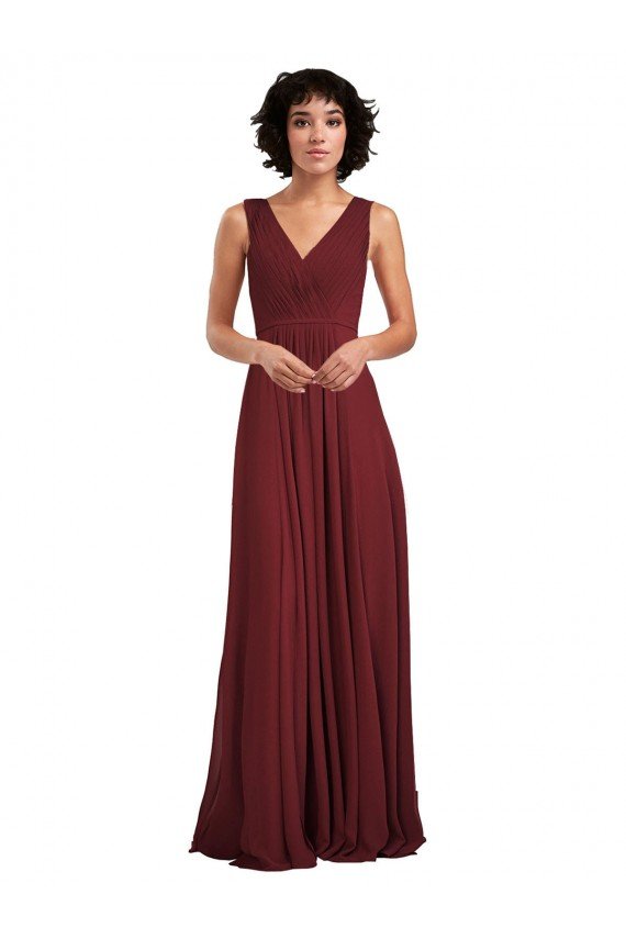 Affordable Sleeveless V-Neck Pleated Chiffon Bridesmaid Dress