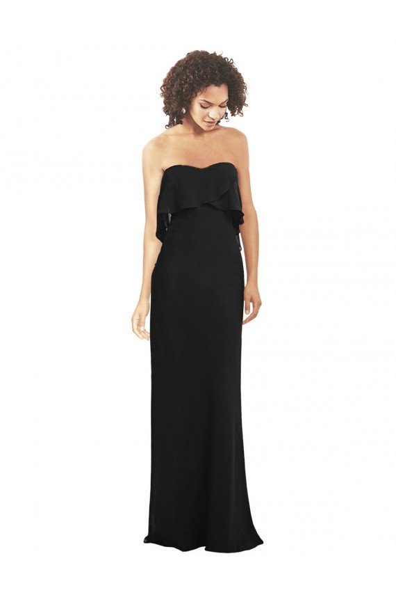 Affordable Strapless Chiffon Bridesmaid Dress with cascading Flounce Crop Top Bodice