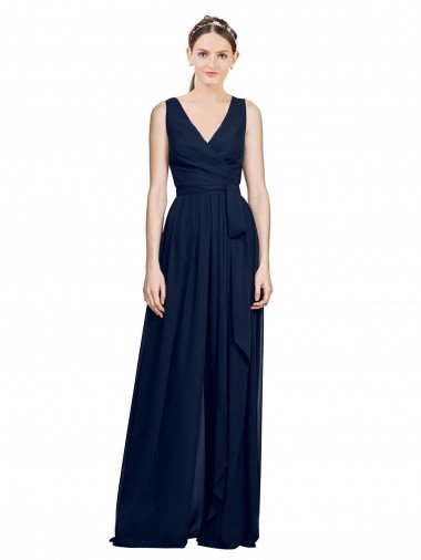 Affordable V-Neck Ruched Chiffon Bridesmaid Dress with Waistband