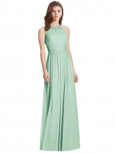 Affordable Cutout Open Back Shirred Halter Maxi Bridesmaid Dress