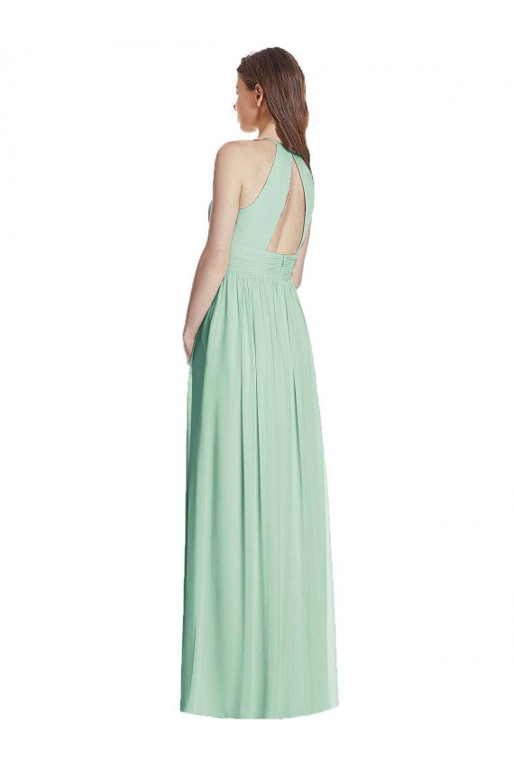 Affordable Cutout Open Back Shirred Halter Maxi Bridesmaid Dress