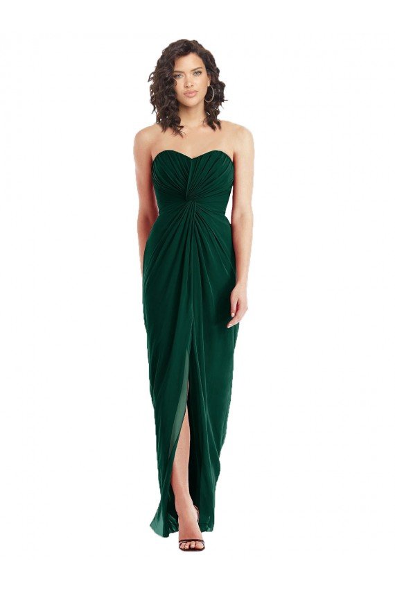 Affordable Twist Front Draped Chiffon Bridesmaid Dress with Slit