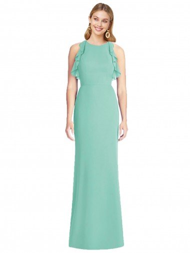 Affordable Jewel Neck Mermaid Open Back Chiffon Bridesmaid Dress
