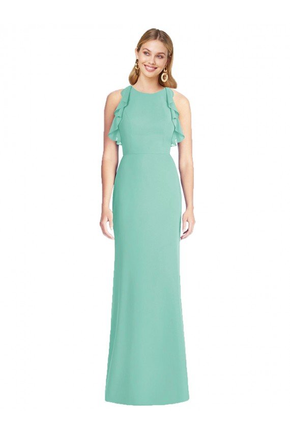 Affordable Jewel Neck Mermaid Open Back Chiffon Bridesmaid Dress