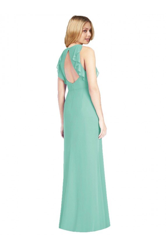 Affordable Jewel Neck Mermaid Open Back Chiffon Bridesmaid Dress