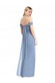 Affordable Full Length Draped Off the Shoulder Maxi Bridesmaid Dress with Shirred Streamer