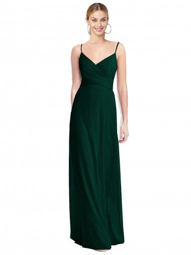 Affordable Wide V-Neck Long Spaghetti Strap Chiffon Bridesmaid Dress