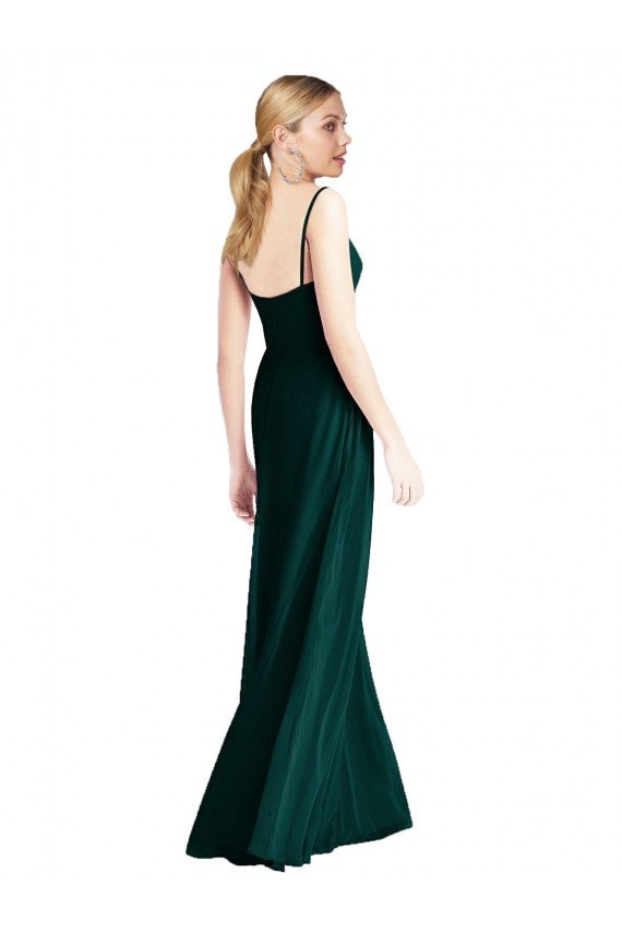 Affordable Wide V-Neck Long Spaghetti Strap Chiffon Bridesmaid Dress