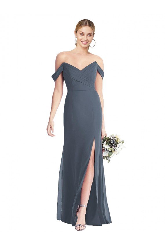 Affordable Off the Shoulder Criss Cross Bodice Trumpet Chiffon Bridesmaid Dress