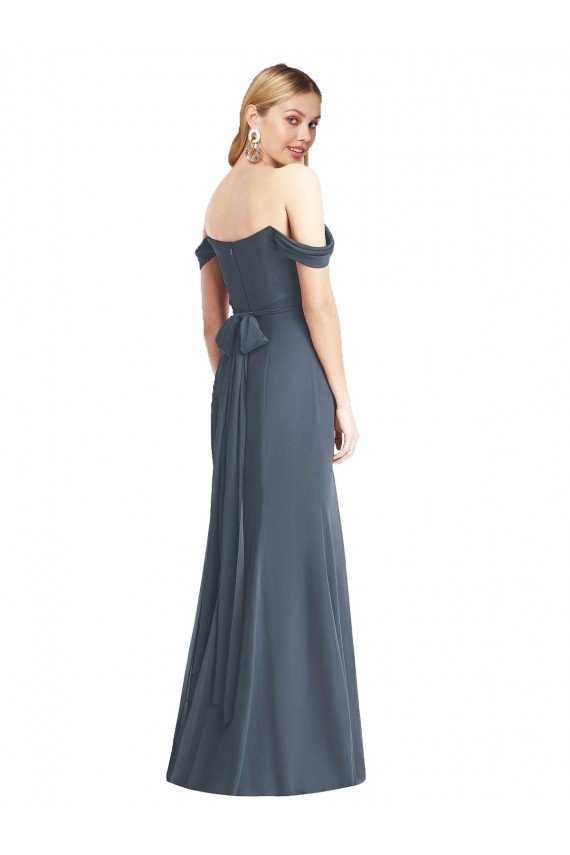 Affordable Off the Shoulder Criss Cross Bodice Trumpet Chiffon Bridesmaid Dress