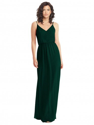 Affordable V-Neck Blouson Bodice Chiffon Maxi Bridesmaid Dress