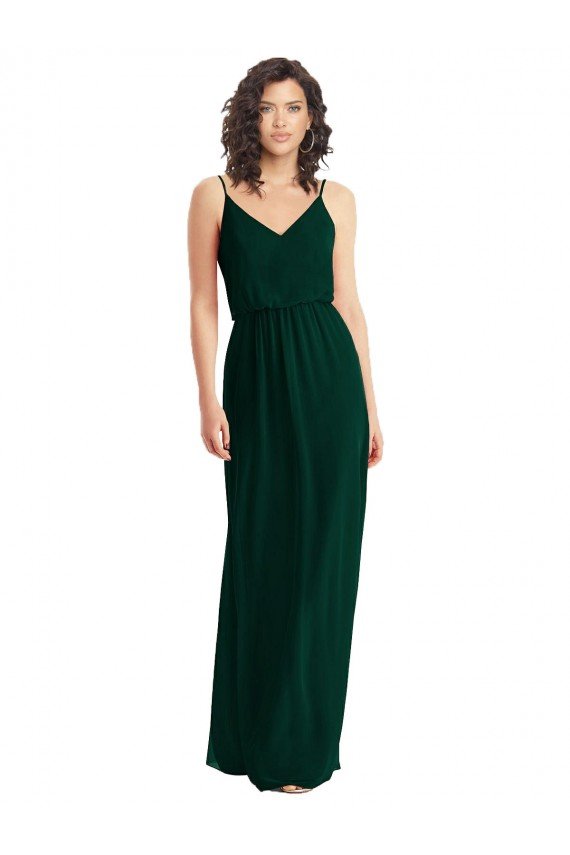Affordable V-Neck Blouson Bodice Chiffon Maxi Bridesmaid Dress